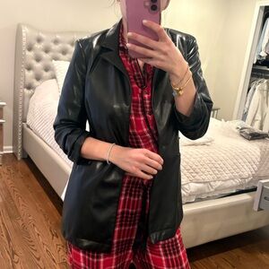 Black Faux Leather Blazer Jacket - Women's Stylish Layering Piece